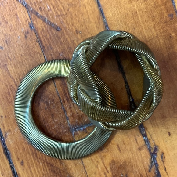 Set of Two Burnished Gold Wire Stretch Bangle Bracelets - Picture 2 of 2